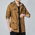 Veste cargo en coton marron caramel pour homme avec poches à rabat et capuche - M / Jaune Terre