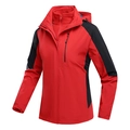 Outdoor 3-in-1 waterproof jacket in red and black color-block with fleece lining - S / Red (Women)