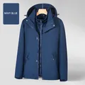 Veste outdoor 3-en-1 bleu marine avec capuche coupe-vent et doublure thermique - M / Usage général / Bleu marine
