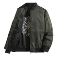 Chaqueta bomber verde oliva de estilo americano con forro floral para un look casual otoñal - M / Verde Militar