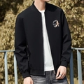 Men's black casual bomber jacket with golden eagle embroidery and zipper closure - M / Black