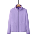 Women's lavender fleece jacket with stand collar, zipper pockets, and warm lining - M / Light Purple (Women)