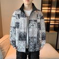 Veste décontractée grise pour homme avec imprimé tigre et col zippé au style tendance 2025 - M / Gris