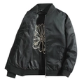 Chaqueta bomber negra con forro floral y puños acanalados de estilo streetwear - M / Negro