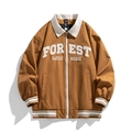 Veste décontractée marron vintage avec col en velours blanc et broderie FOREST CATEE - M / café