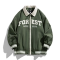 Veste décontractée vert foncé avec broderie blanche et col en velours côtelé pour hommes et femmes - 5XL / Vert Armée
