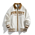 Veste beige vintage brodée avec col en velours côtelé marron et poignets rayés - M / Blanc Cassé