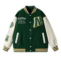 Retro varsity jas in bosgroen met gewatteerde imitatielederen mouwen en borduurwerk - M / Groen
