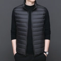 Men's slim-fit stand collar puffer vest in matte black with classic horizontal quilting - S / Black