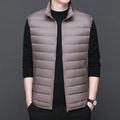 Men's lightweight quilted down vest with stand collar in khaki, casual autumn fashion - S / Dark Gray