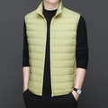 Men's lightweight light green down puffer vest with stand collar and quilted design - S / Light Yellow