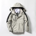 3-in-1 waterproof outdoor jacket in beige and black with detachable hood and pockets - L / Male Style / Ivory