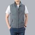 Men's grey multi-pocket mesh outdoor vest with zipper closure and stand collar design - 2XL / Gray (Style 1908)