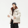 Dicker beigefarbener Winter-Pufferjacke für Herren mit braunem Futter und Kapuzendetail - S / Aprikose