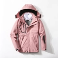 Pink 3-in-1 outdoor hooded jacket with fleece lining and waterproof functional fabric - M / Female Style / Pink