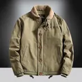 Giacca invernale kaki stile militare con fodera in pile e orlo con coulisse - M / Verde Fagiolo