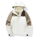 Outdoor color-block hiking jacket with hood and fleece lining in beige and khaki - S / Khaki White