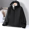 Unisex μαύρο ελαφρύ outdoor τζάκετ με κουκούλα και τσέπες με φερμουάρ για άνοιξη - M / Μαύρο [Άνδρες]