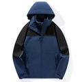 Outdoor waterproof hooded color-block jacket in navy blue and black with fleece lining - S / Navy Blue