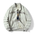Oversized baseball bomberjack in gebroken wit met FULO WORK borduursel en geribde boorden - M / Khaki