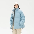 Light blue stand collar quilted puffer jacket with adjustable drawstring hem in loose fit - S / Light Blue