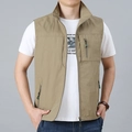 Men's quick-dry khaki outdoor vest with stand collar and functional zip pockets - 1908 Khaki / Size 2xl 185 (recommended For Individuals Around 165 Catties)