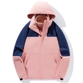 Pink and navy blue color block 3-in-1 outdoor jacket with hood for hiking and sports - S / Pink