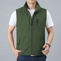 Gilet sportivo da uomo verde militare con collo alto e tasche multiple con zip robuste - M / Verde Militare
