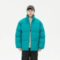 Peacock blue oversized stand collar puffer jacket with horizontal quilting for men - S / Teal Blue