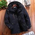 Schwarze Outdoor-Cargojacke für Herren mit dickem Fleece-Futter für warme Winter - M / Schwarz