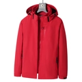 Veste 3-en-1 rouge imperméable à capuche pour randonnée avec imprimé blanc EXPLORE - M / Rouge Chinois (Hommes)