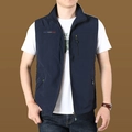 Men's navy blue quick-dry outdoor vest with standing collar and functional zip pockets - 3XL / Tops / Blue (1906 Style)