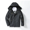 Men's black 3-in-1 waterproof outdoor jacket with detachable hood and zip pockets - L / Male Style / Dark Gray
