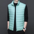 Men's lightweight quilted down vest in mint green with stand collar and zipper - S / Light Blue