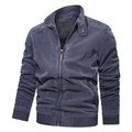 Heren vintage gewassen katoenen jas met opstaande kraag en geribde boorden in marine - 6XL / Blauw