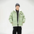 Loose fit light green hooded padded jacket with white contrast lining for couples - S / Green