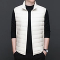 Men's lightweight puffer vest in cream white with stand collar and quilted design - S / White