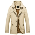 Men's casual mid-length khaki trench coat with thick fleece lining and button closure - M / Light Khaki