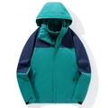 Outdoor hooded color-block jacket in teal and navy blue with adjustable cuffs - S / Green