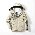 Men's 3-in-1 outdoor hooded jacket in beige with functional waterproof zipper pockets - M / Female Style / Khaki