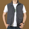 Men's dark gray quick-dry outdoor vest with multi-pocket design and standing collar style - 3XL / Tops / Gray (007 Style)