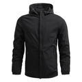 Men's black hooded windbreaker jacket with waterproof zippers and a minimalist outdoor style - 3XL / Black