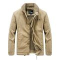 Giacca bomber uomo kaki con colletto in lana d'agnello e stampa A.R.M.Y. sul petto - M / Cachi