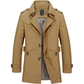 Classic khaki men's mid-length trench coat with cotton fabric and plaid lining - M / Dark Khaki (1306)