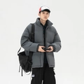Giacca imbottita grigio scuro da uomo con collo alto e vestibilità ampia casual - S / grigio scuro