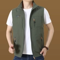 Olive green multi-pocket outdoor vest with standing collar and orange zipper details - M 170 Specification (Recommended approx. 60kg) / Tops / Army Green (Style 5860)