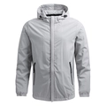 Men's hooded lightweight windbreaker jacket in light grey with full-zip and side pockets - 3XL / Light Gray
