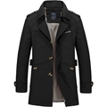 Men's black mid-length trench coat with shoulder straps and classic plaid lining - M / Black (1306)