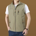Men's quick-dry khaki outdoor vest with functional multi-zipper pockets and stand collar - M 170 Specification (Recommended approx. 60kg) / Tops / Khaki (Style 5860)