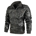 Detail of men's camouflage biker jacket with ribbed cuffs and tactical zipper pockets - S / Gray